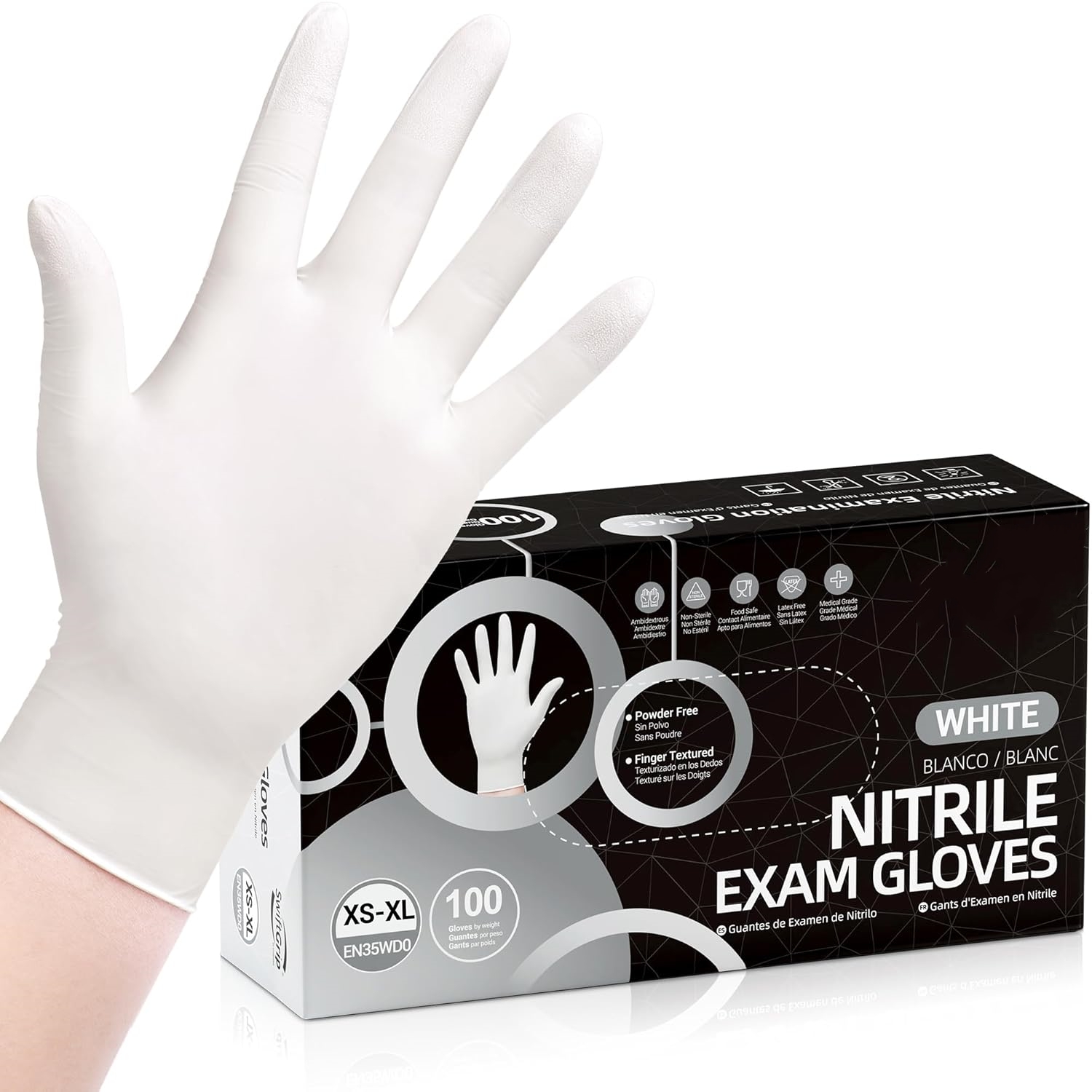 Latex Disposable Glove - 100枚入り使い捨てニトリル手袋、白いラテックスフリー・パウダーフリー手袋、医療用、掃除用、調理用、美容師用、食品安全対応