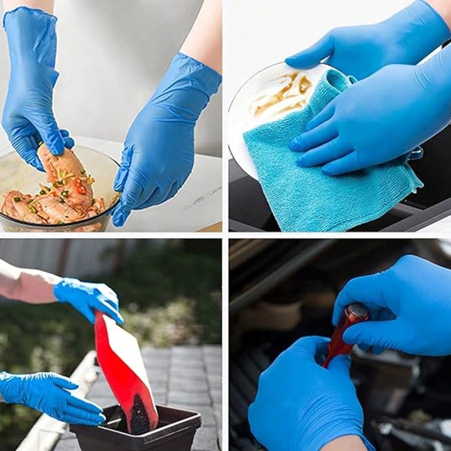 Nitrile Mechanic Glove - 100枚入り高耐久性ニトリル使い捨て手袋、パウダーフリー、ラテックスフリー作業用手袋、機械整備、自動車修理、食品調理、バーベキュー、清掃、ヘアカラー、美容院、タトゥー、家事、日常使用に最適、ブルー/ブラック