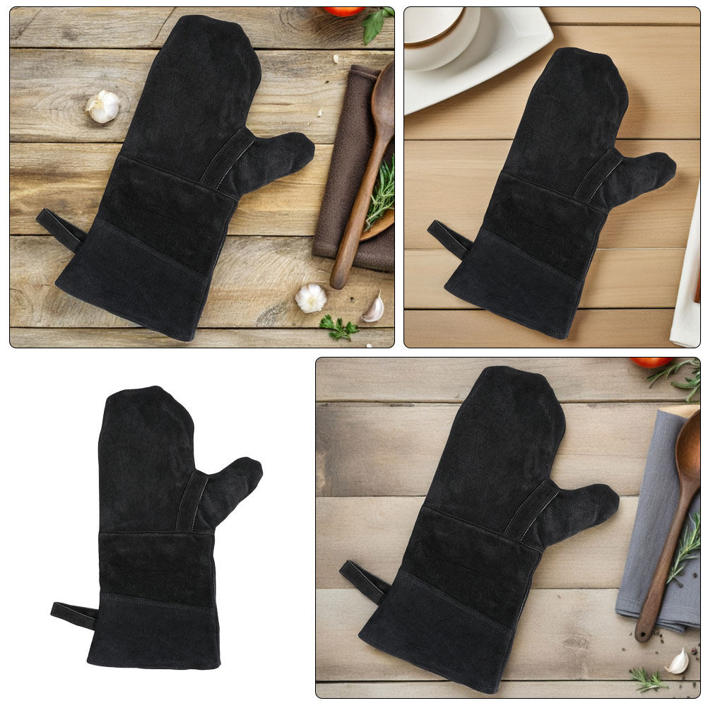 耐熱性ブラックオーブン手袋3個セット、指付きデザイン、BBQ - Heat Resistant Glove のレビューと価格